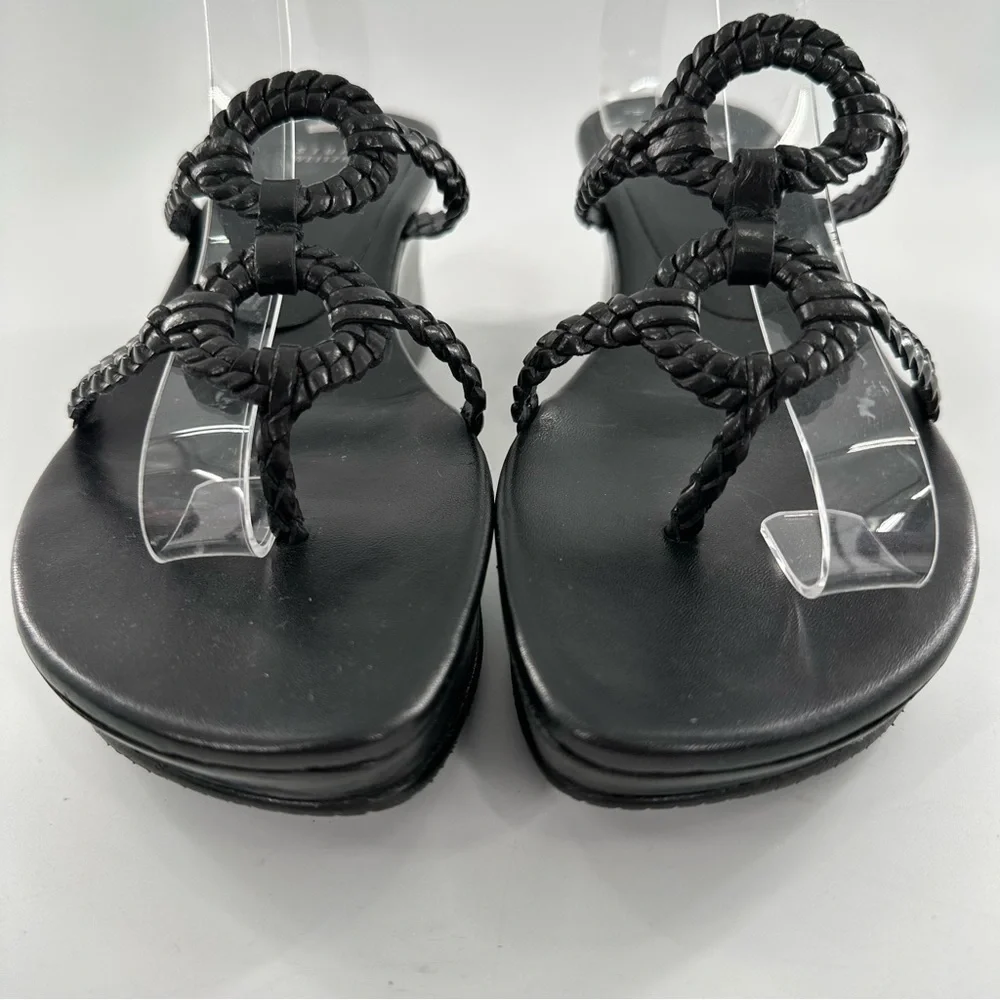 Stuart Weitzman womens sandals 8 black leather braided chunky platform slides